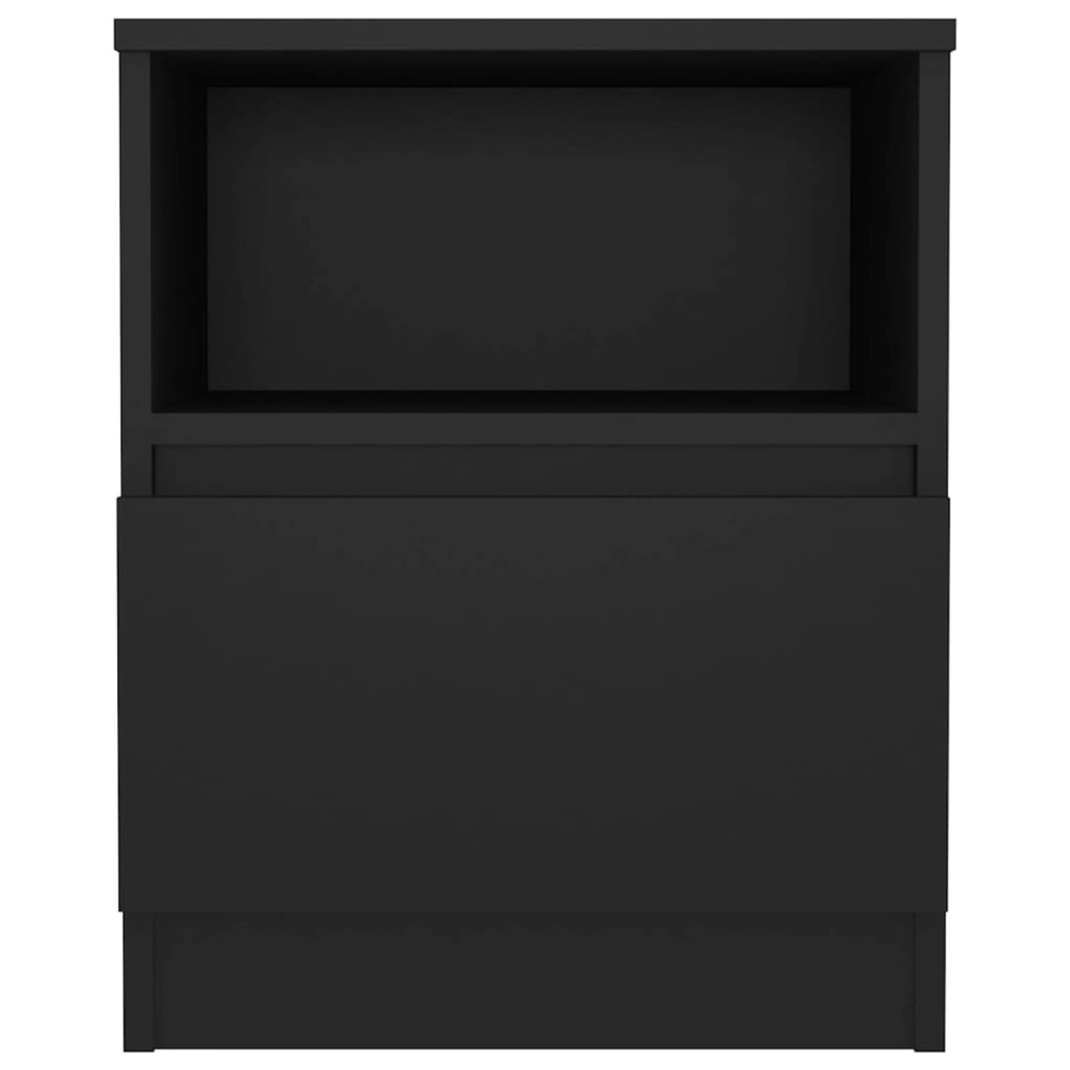 Schwarzer vidaXL Nachttisch (40x40x50 cm) mit Schublade und Ablage aus Holzwerkstoff.