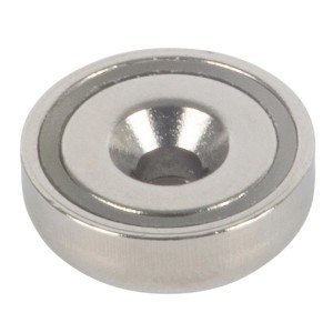 Fix-o-moll Topfmagnet Neodym, 5x16x3,5 mm, silberfarben, mit Senkbohrung für Schrauben.