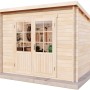 Alpholz Gartenhaus Maria-28 aus Holz, naturbelassen, mit Doppeltür und Pultdach.