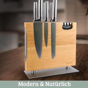 DELUKE Magnetischer Messerblock ohne Messer HYFO MIT MESSERSCHÄRFER Eiche mit Flaschenöffner Messerhalter Magnetisch