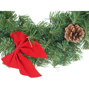 Dekorierter Weihnachtskranz (Ø 45cm) mit roter Schleife und Tannenzapfen für den Innenbereich.