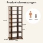 Costway Schuhregal mit 8 Stufen, höhenverstellbar, Holz, braun, doppelt. Abmessungen sind dargestellt.