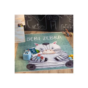 Bunter MeGusta Kinderteppich mit Zebra-Motiv, 115x170 cm. Kinderteppich für das Kinderzimmer.