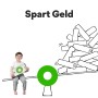 Illustration: Junge mit GP Recyko Akku auf Wippe, symbolisiert Kostenersparnis durch wiederaufladbare Batterien.