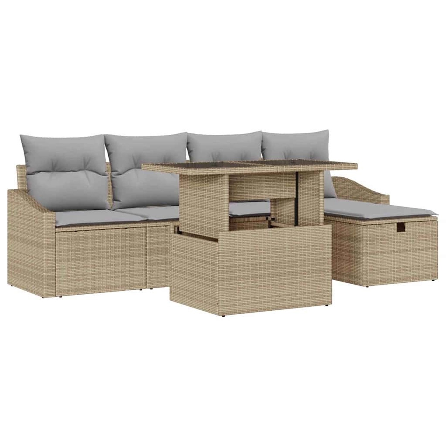 vidaXL Garten-Sofa-Set mit Kissen mit Speicher 6-Tlg Beige Poly Rattan 3359 günstig online kaufen