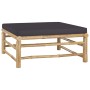 vidaXL Gartenmöbel: Bambus Fußhocker/Tisch mit dunkelgrauem Kissen, Teil des 4-tlg. Lounge Sets.