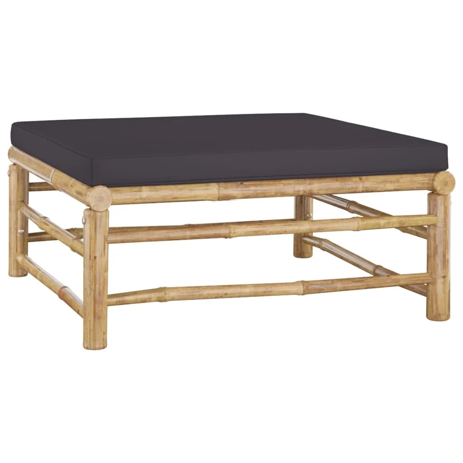 vidaXL Gartenmöbel: Bambus Fußhocker/Tisch mit dunkelgrauem Kissen, Teil des 4-tlg. Lounge Sets.