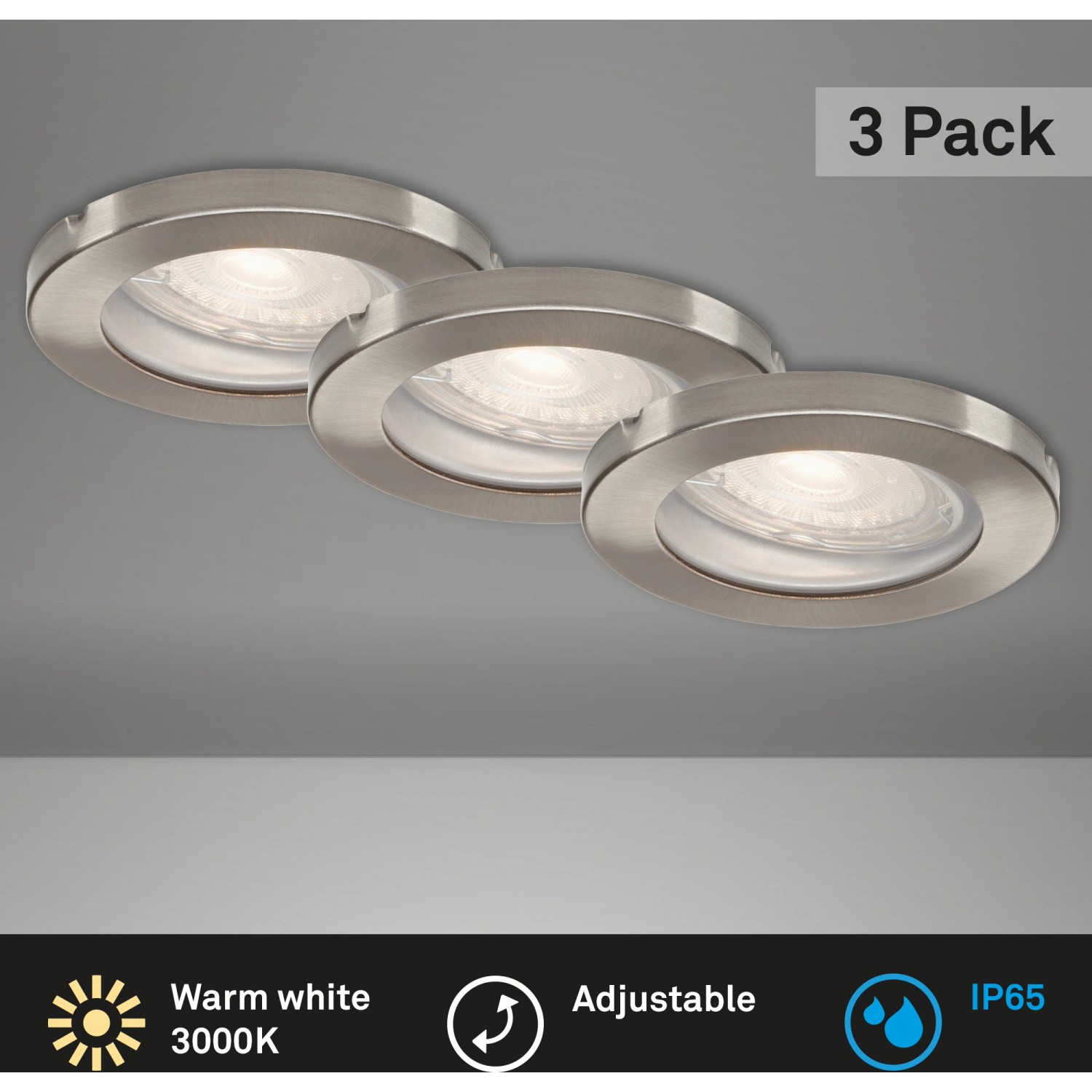 Briloner LED-Einbaustrahler 3er-Set Nickel Matt IP 65 günstig online kaufen