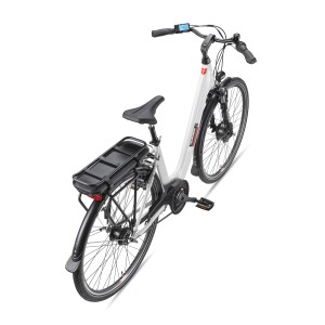 Telefunken City E-Bike 28 Zoll, weiß, mit Gepäckträger und tiefem Einstieg.