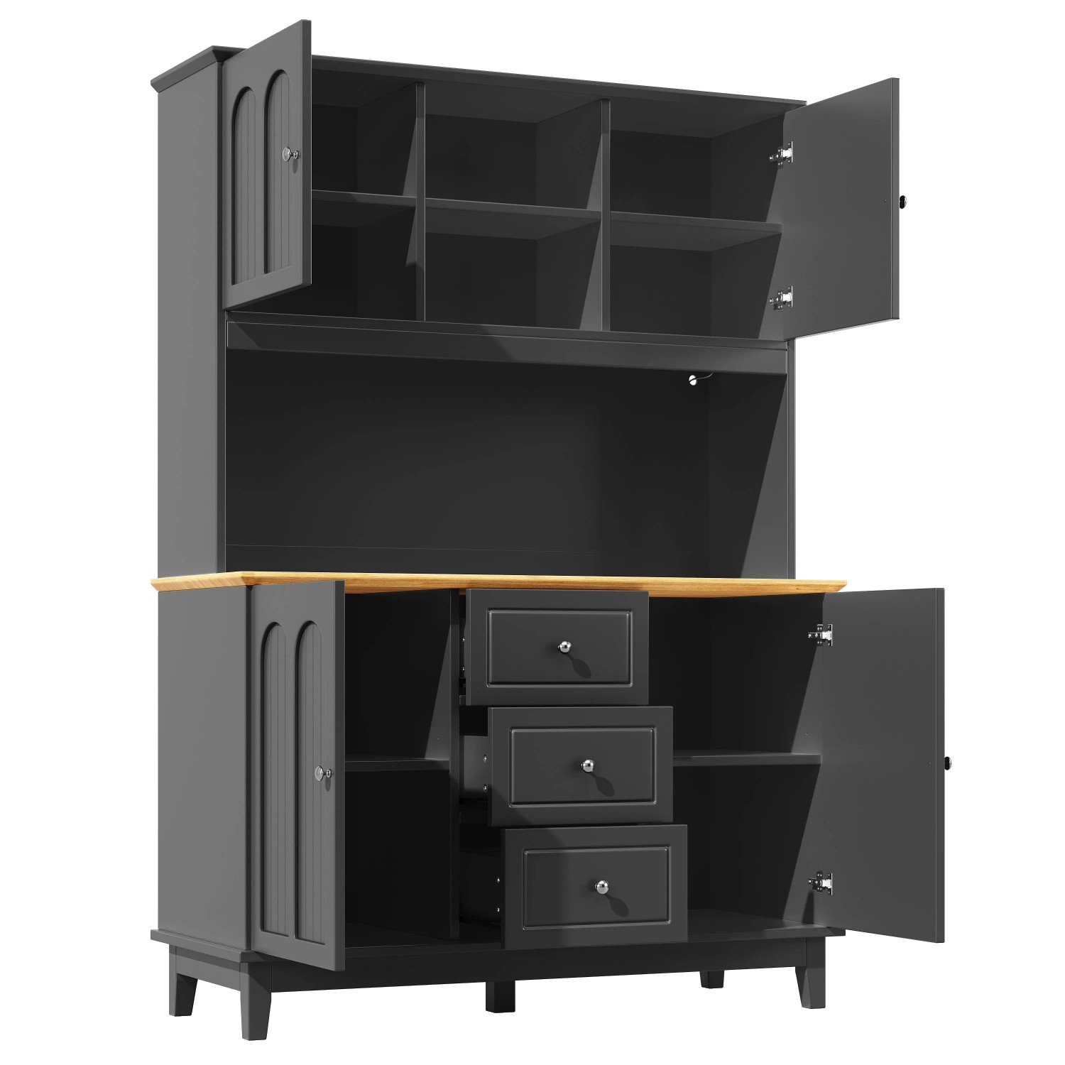 okwish Hochschrank mit LED-Beleuchtung Küche 120 x 40 x 180 cm Schwarz