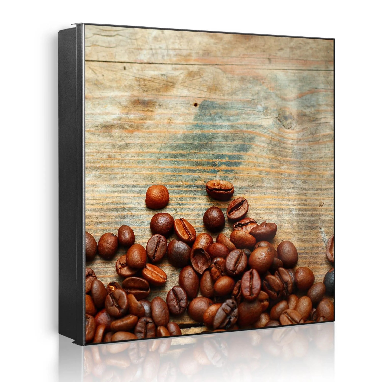 Banjado Großer Schlüsselkasten Metall 30x30cm Schwarz Scharnier Links 50 Haken Beschreibbar Magnetisch Motiv Kaffeebohnen