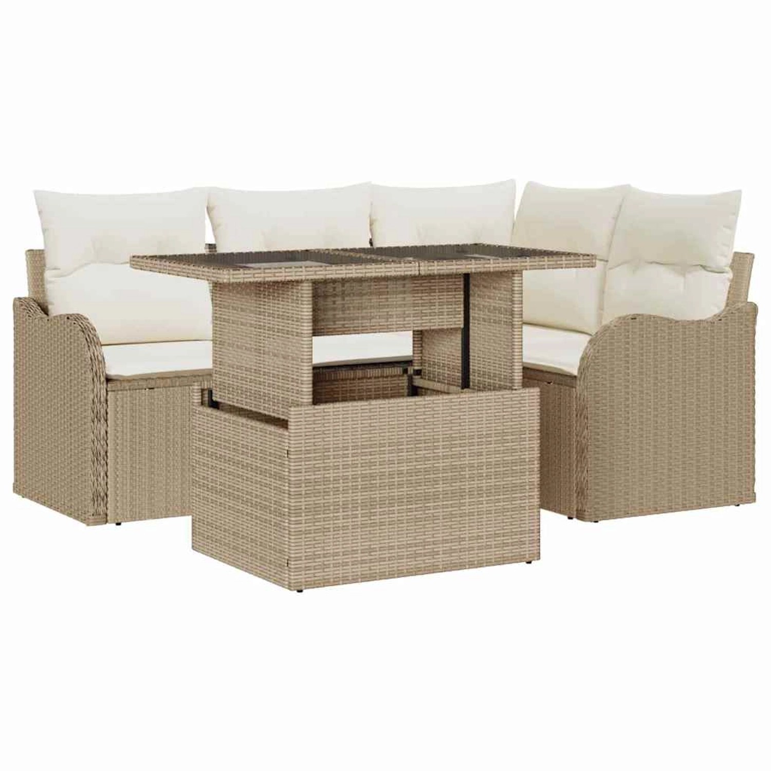 vidaXL Garten-Sofa-Set mit Kissen 5-Tlg Beige Poly Rattan 3348457 günstig online kaufen