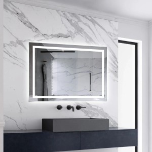 Rechteckiger Badspiegel 90x60 cm mit LED-Beleuchtung und Touch-Schalter, kaltweiß.