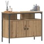 vidaXL Waschbeckenschrank Artisan-Eiche, Stahlrahmen, 2 Türen, offene Fächer, U-Ausschnitt für Waschtisch.