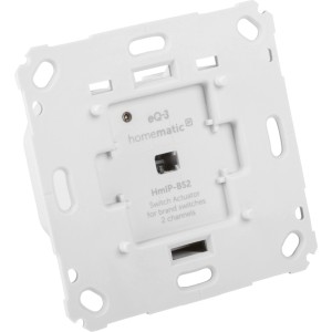 Homematic IP Schaltaktor 2-fach, weiß, Rückseite mit Anschlüssen. Smart Home Modul für Markenschalter.