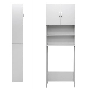 Weißer Waschmaschinenschrank (190x63cm) von ECD Germany für Bad mit Stauraum.