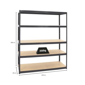 Schwarzes PROREGAL Schwerlastregal Giant Elephant, 180x150x60 cm, mit 5 MDF-Fachböden.