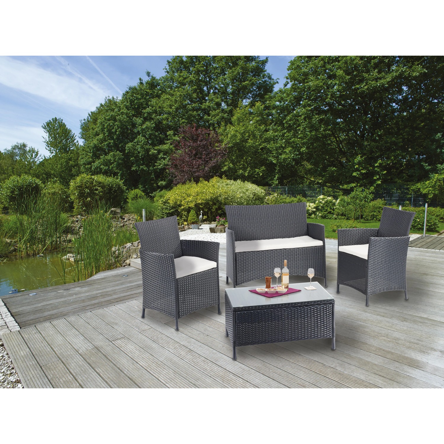 Lounge Set Canera Polyrattan 4-teilig Schwarz kaufen bei OBI