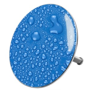 Blauer Sanilo Badewannenstöpsel mit Tautropfen-Design für alle Badewannen.