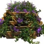 Promadino 6-eck Pflanzpyramide aus Kiefernholz, bepflanzt mit lila Blumen und grünen Pflanzen.