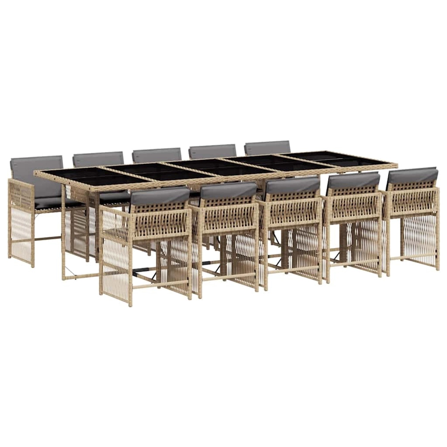 vidaXL 11-Tlg Garten-Essgruppe mit Kissen Beigemischung Poly Rattan 3211656 günstig online kaufen