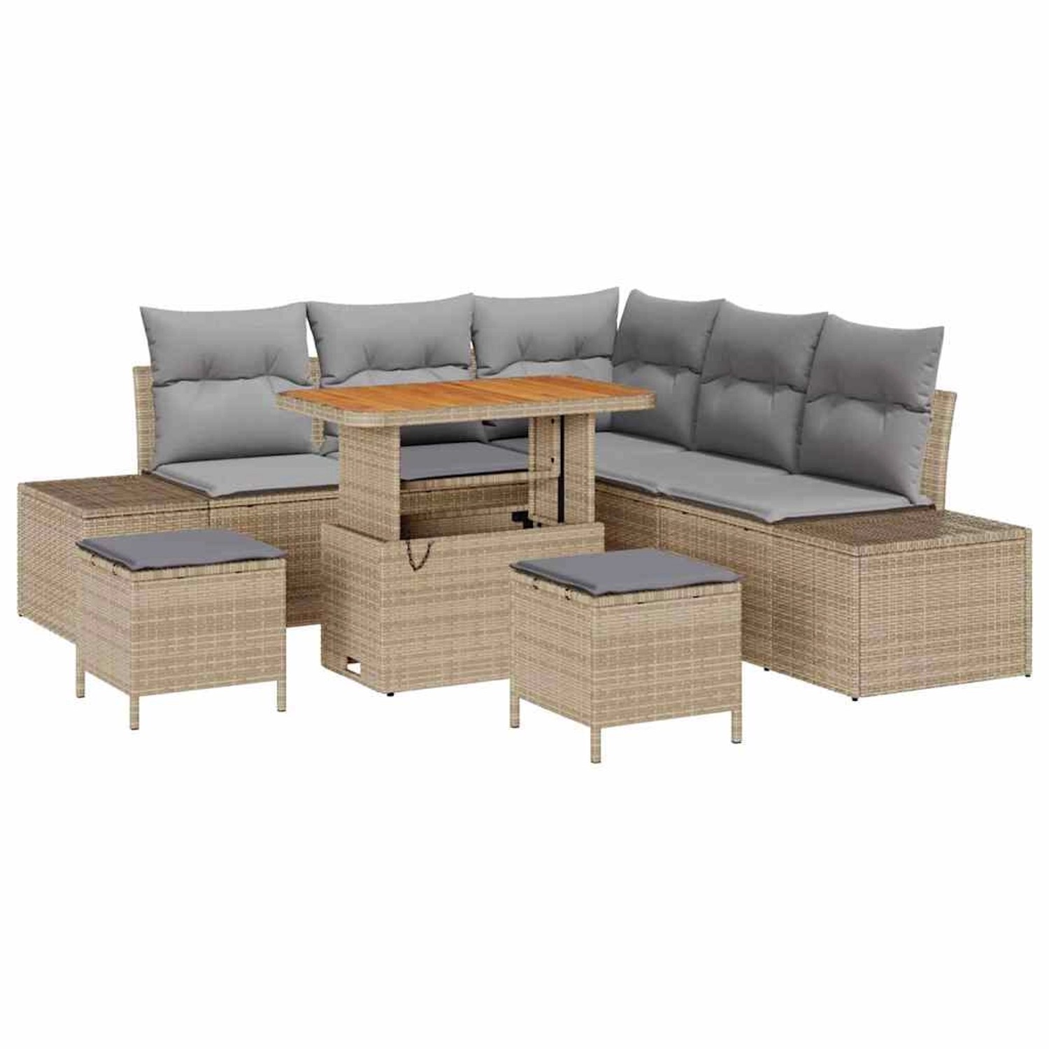 vidaXL Garten-Sofa-Set mit Speicher 8-Tlg Beige Poly Rattan 3364737 günstig online kaufen