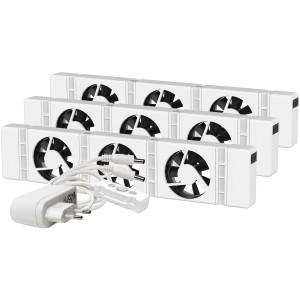 SpeedComfort Heizkörperventilator Trio-Set (3 Stück) mit Netzteil und Thermostat für Heizkörper ab 120cm.