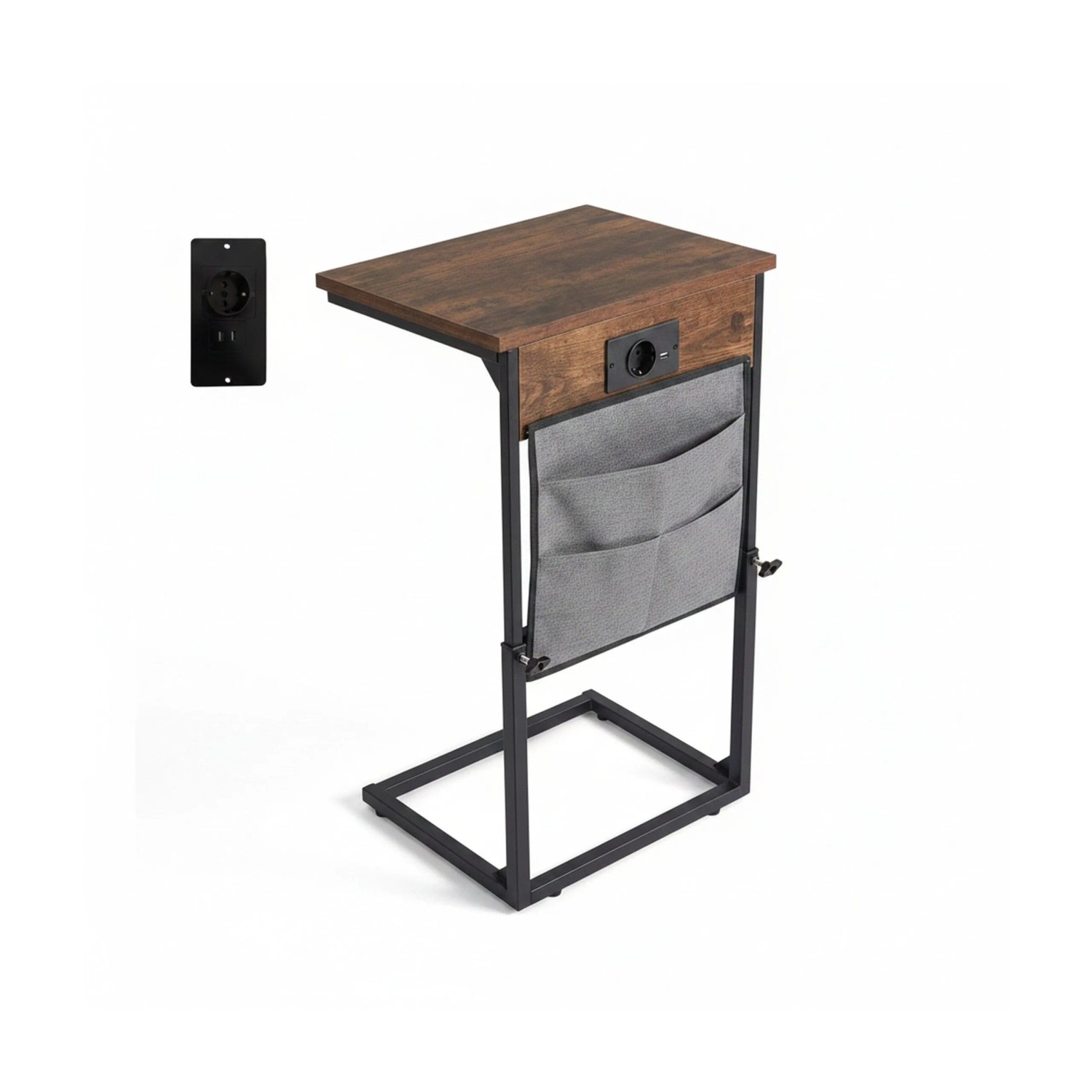 Relaxdays Beistelltisch MDF Eisen Braun Schwarz Grau Höhenverstellbar 45 bis 84 cm x 40,5 cm x 30,5 cm
