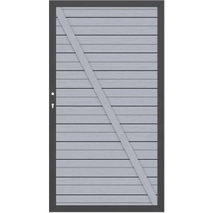 Sichtschutzzaun Tor, WPC grau-anthrazit, 98x180cm, mit Beschlagsatz und Schloss.