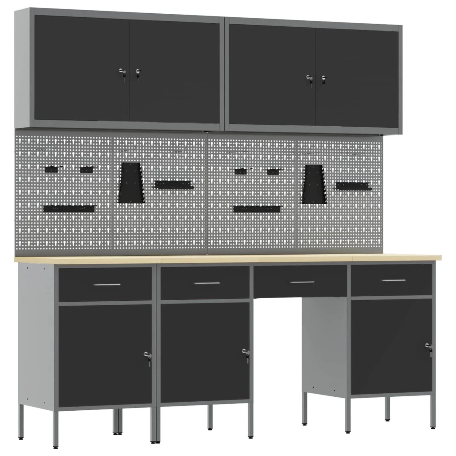 vidaXL Werkbank mit Speicher 10-Tlg Schwarz Ingenieure Holz und Stahl 3321470