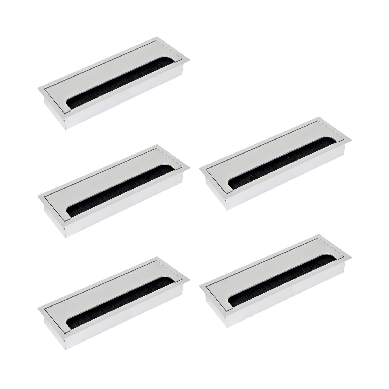 Emuca Satz von 5 Kabeldurchführung Quadrum für Tische Rechteckig 269 x 80 mm Unterputzmontage Aluminium Matt Eloxiert