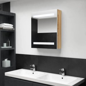 vidaXL LED-Bad-Spiegelschrank Weiß und Eichen-Optik 50x14x60 cm 326485