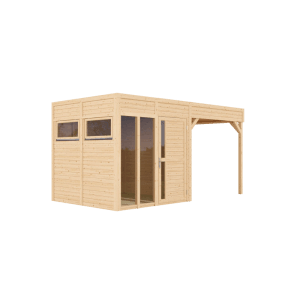 Bertilo Elementgartenhaus Cubus 2 Office Lounge aus Holz mit Überdachung.