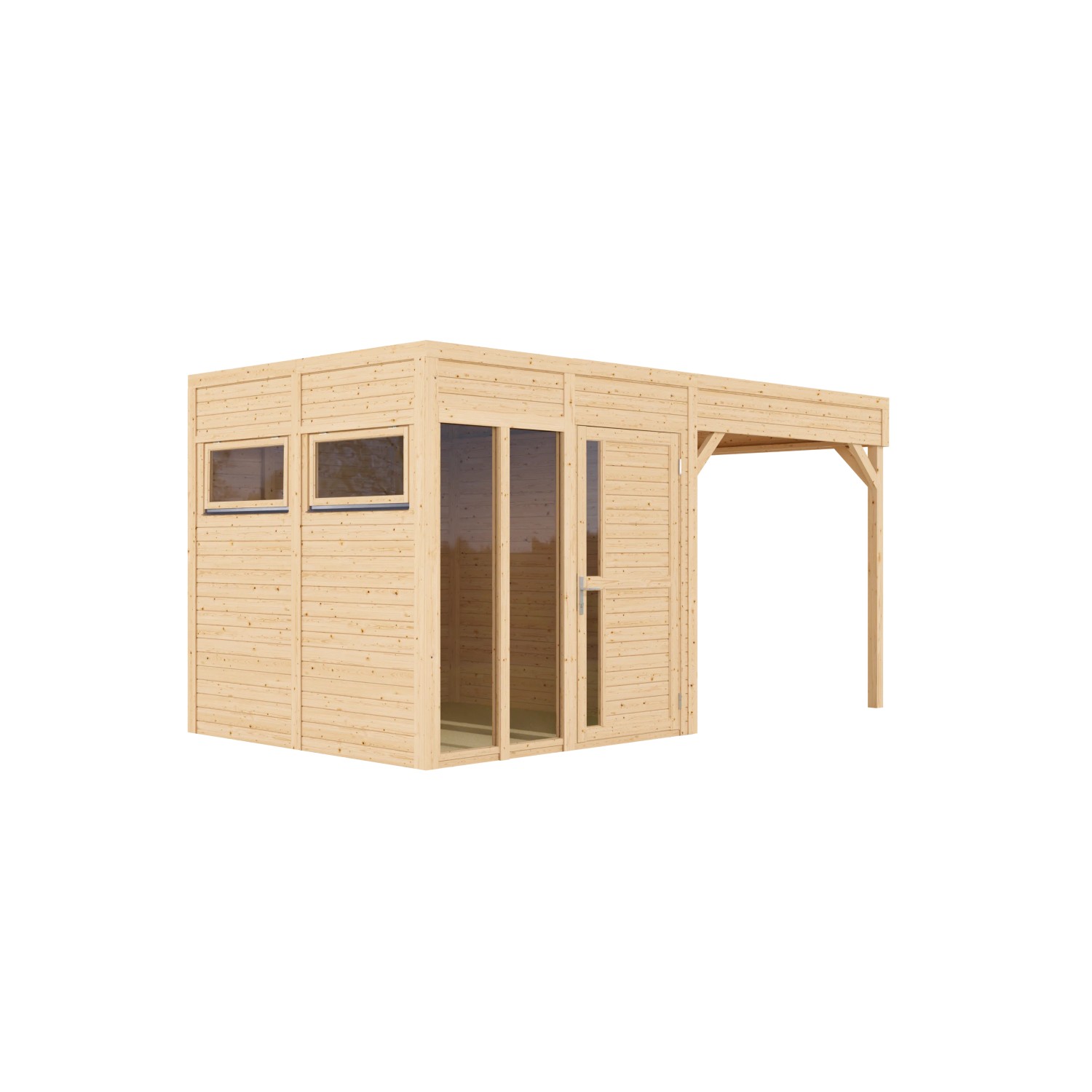 Bertilo Elementgartenhaus Cubus 2 Office Lounge aus Holz mit Überdachung.