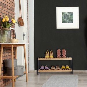 Relaxdays Schuhregal Bambus MDF Natur Schwarz mit 2 Ebenen 33 cm x 70 cm x 26 cm 2,2 kg