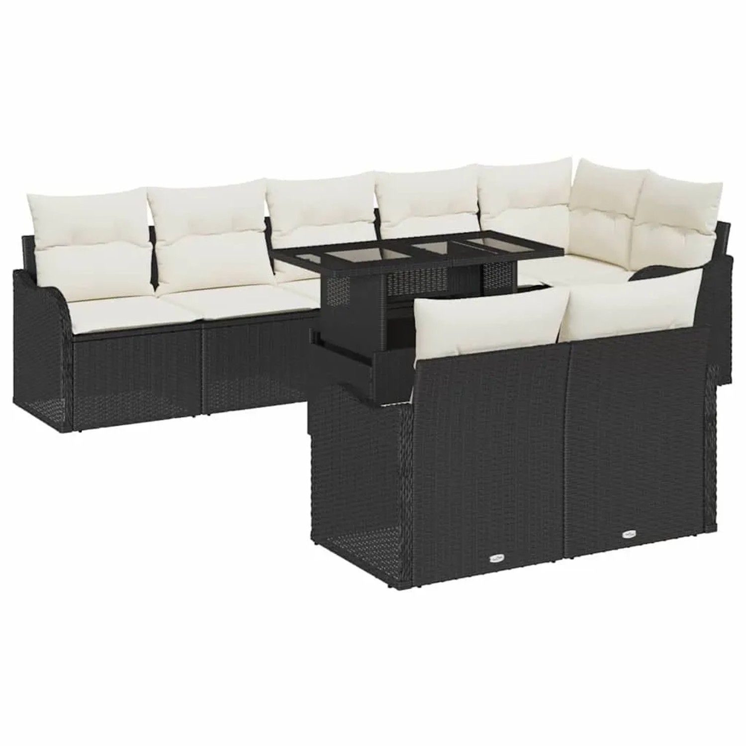 vidaXL Garten-Sofa-Set mit Kissen 9-Tlg Schwarz Poly Rattan 3357220