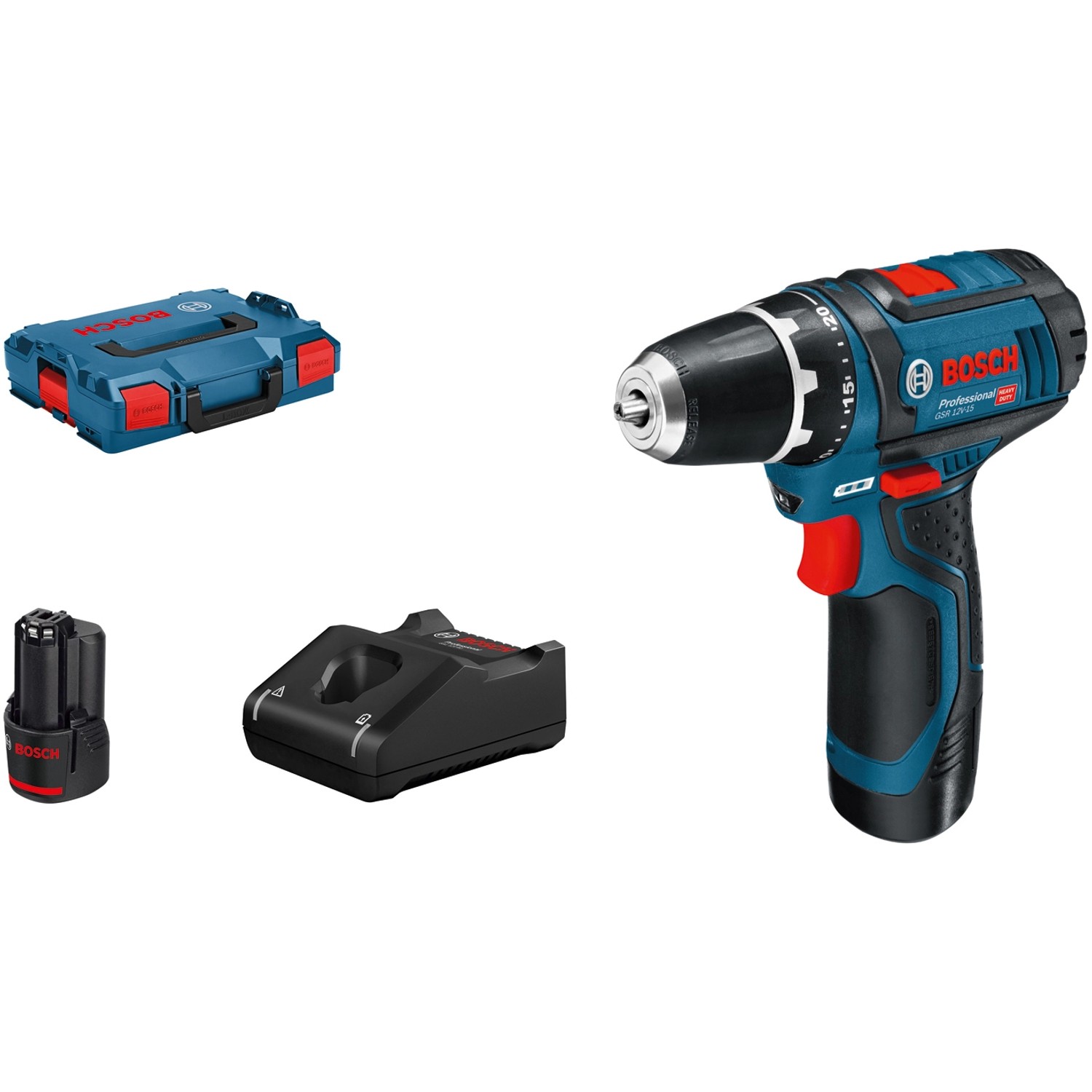 Bosch Professional Akku-Bohrschrauber GSR 12V-15 mit 2x2Ah Akkus & GAL in L-Boxx