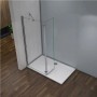 Weiße rechteckige Duschwanne aus Kunststein, 140x70x3cm, ebenerdig mit Glas-Walk-in-Dusche.