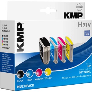 KMP H71V Tintenpatronen Multipack für HP OfficeJet Pro 8000/8500 Serie, Farben Schwarz, Cyan, Magenta, Gelb.