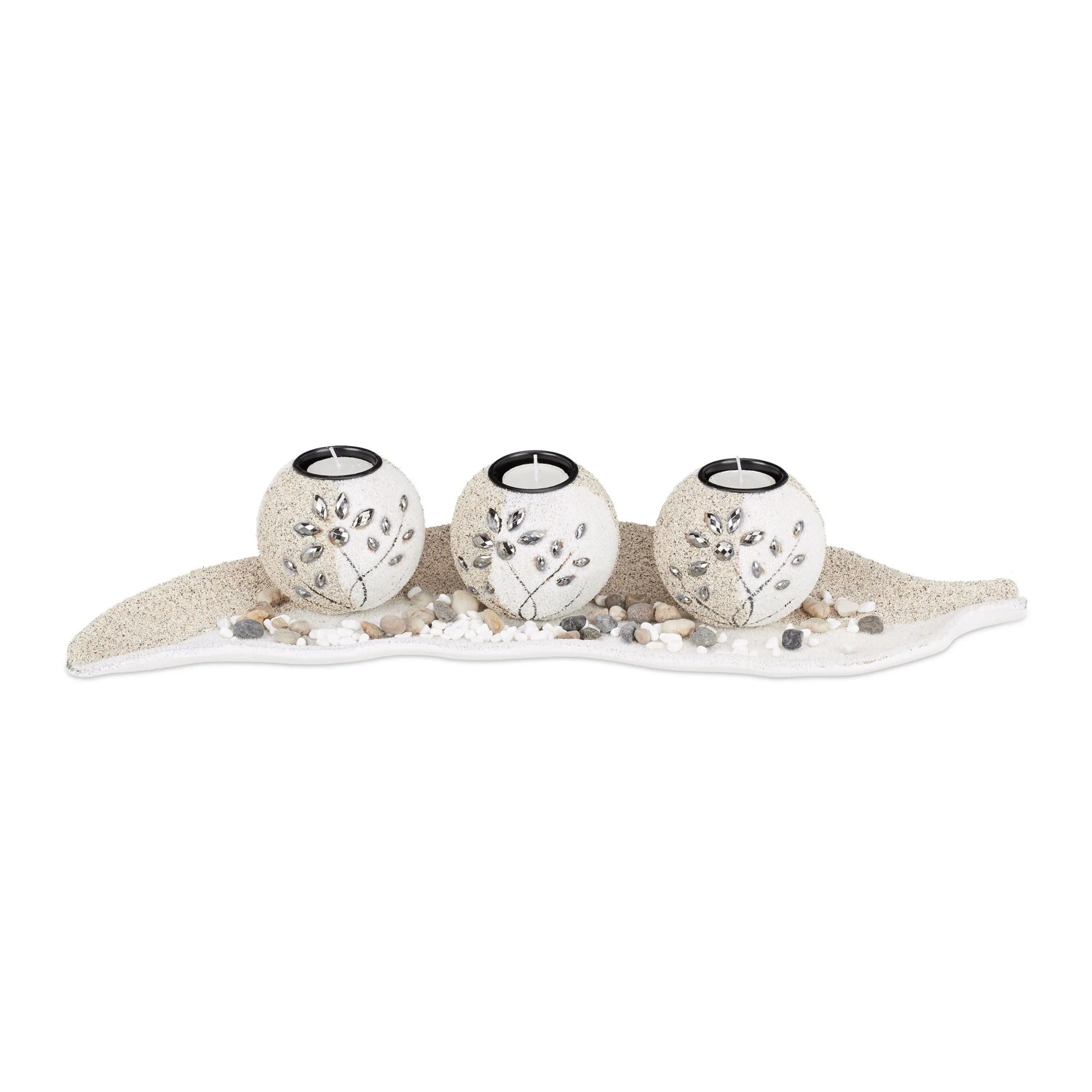 Relaxdays Teelichthalter Set Sand MDF Weiß Beige Grau 50,5 cm x 16,5 cm x 9 cm 0,8 kg