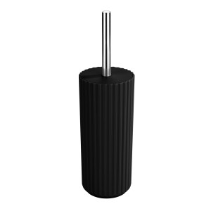 Schwarze Allstar WC-Garnitur Minas mit Rillenmuster und Chrom-Griff. WC-Bürste inklusive.