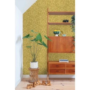 ESTAhome Dekorative Tapete mit Ornamenten in Ockergelb, 50x900 cm.