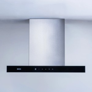 Moderne 60 cm NEG Dunstabzugshaube aus Edelstahl mit schwarzem Sensor-Touch-Bedienfeld und Digitalanzeige.