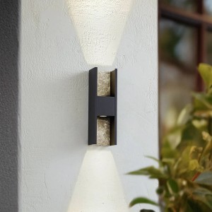 Moderne, schwarze LED-Außenwandleuchte Lavrin mit Marmor-Optik für Terrasse & Garten.