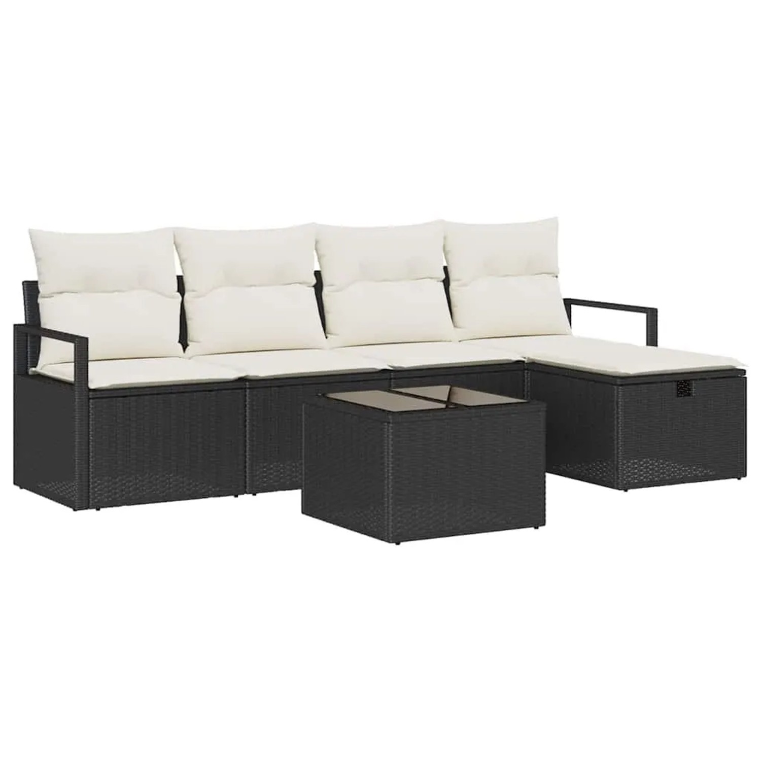 vidaXL Sofa Set mit Kissen 6-Tlg Schwarz und Creme Poly-Rattan 3359166 günstig online kaufen