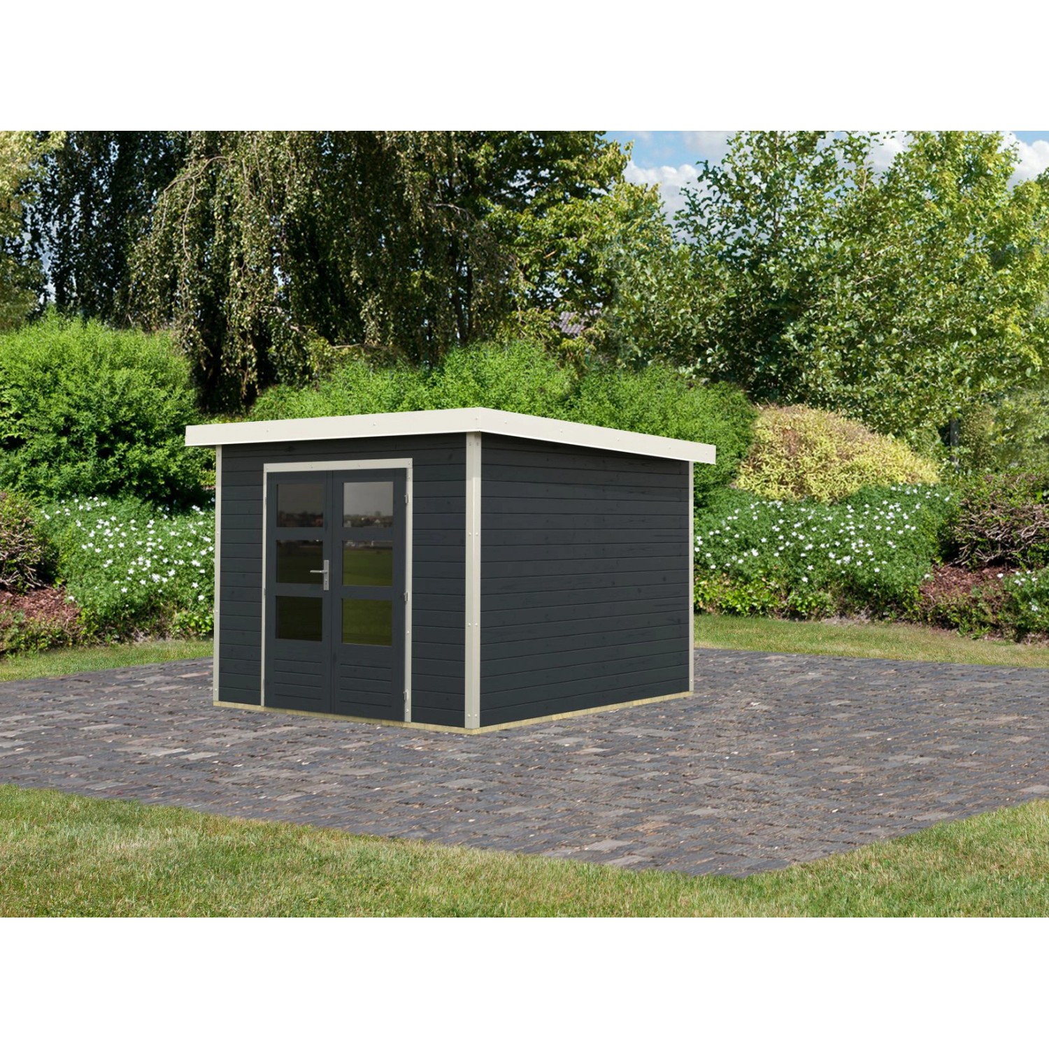 Karibu Gartenhaus Domingo C Anthrazit-Weiß 7 m² günstig online kaufen