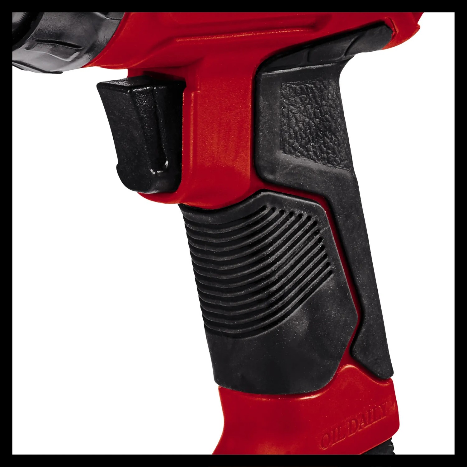 Detailaufnahme des gummierten Griffs vom Einhell Druckluft-Meisselhammer TC-PC 45.