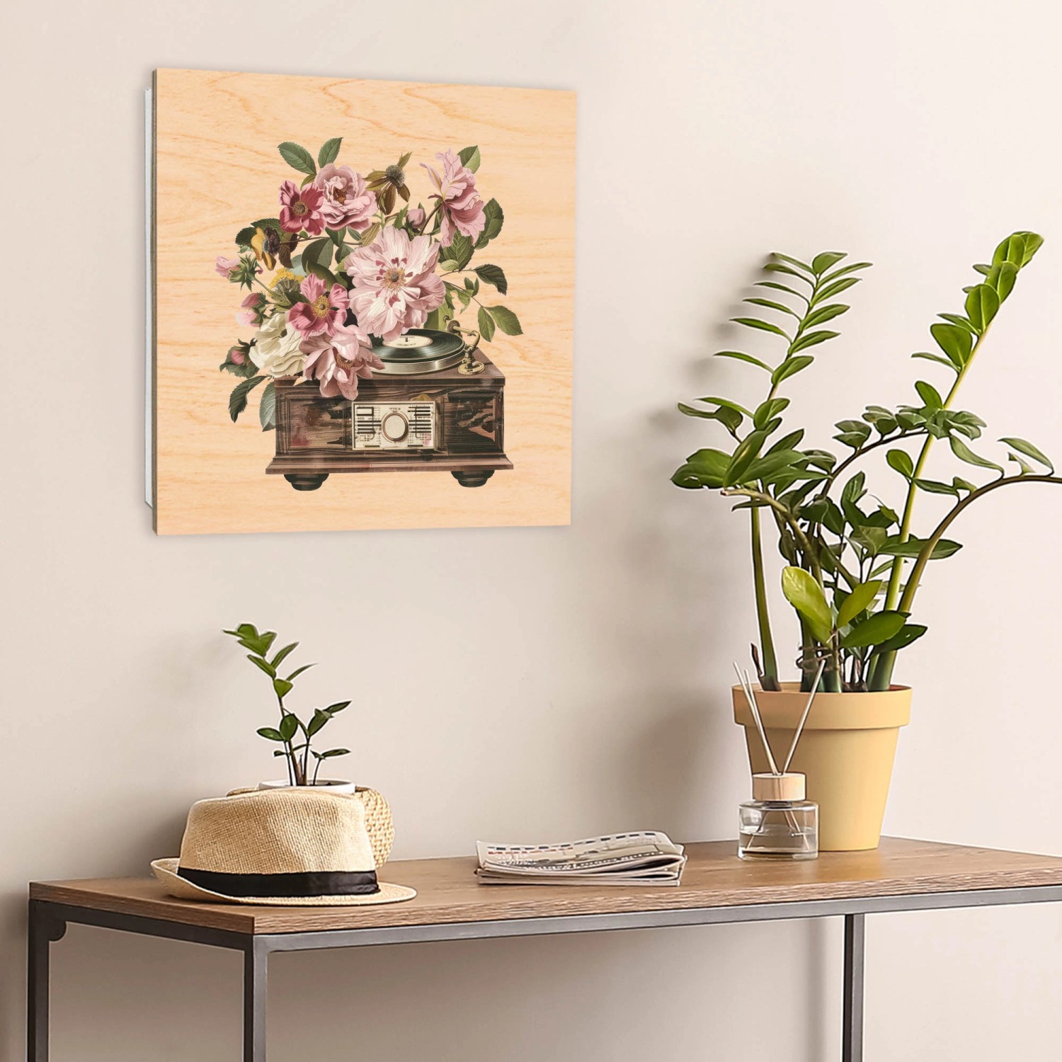 Banjado Schlüsselbox aus Holz, 30x30cm, weiß, mit Blütenklang Motiv und 50 Haken.