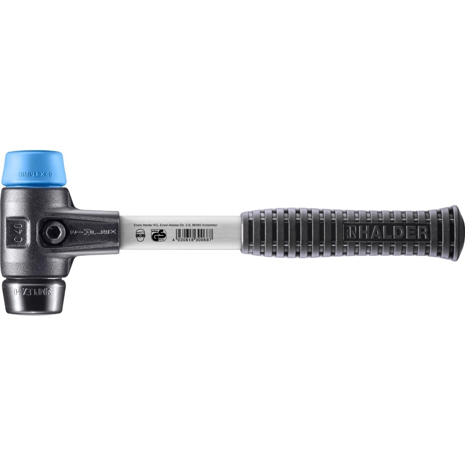 Halder Simplex Schonhammer Ø 40 mm TPE-soft Blau   Gummi Schwarz mit Verstä günstig online kaufen
