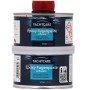 Yachtcare EP Fugenpaste Schwarz A+B 500g. Zwei schwarze Dosen mit rotem Deckel für Bootsfugen und Holzarbeiten.
